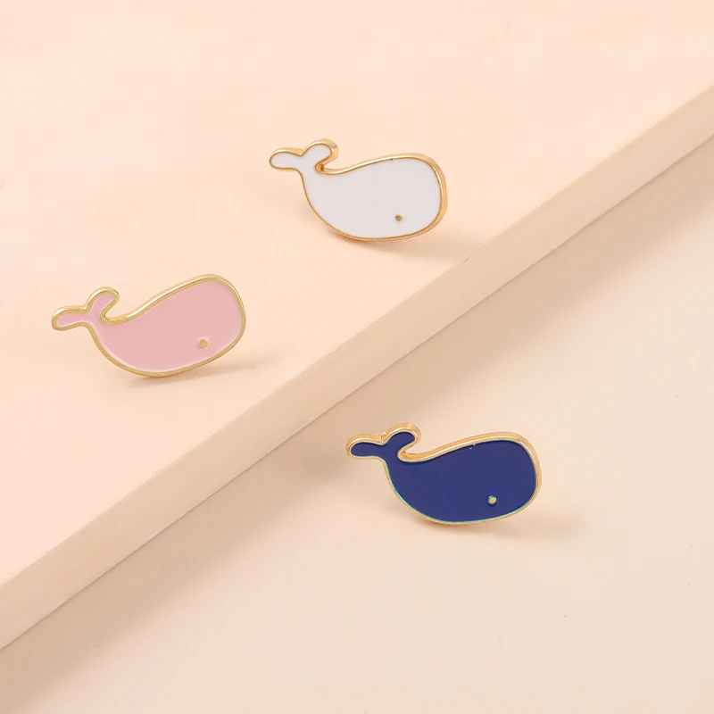 Cartoon Whale Enamel Pins Pink Blue White Brooches Sea Animal Backpack Lapel Badge Jewelry Gift For Friend Kids Wholesale