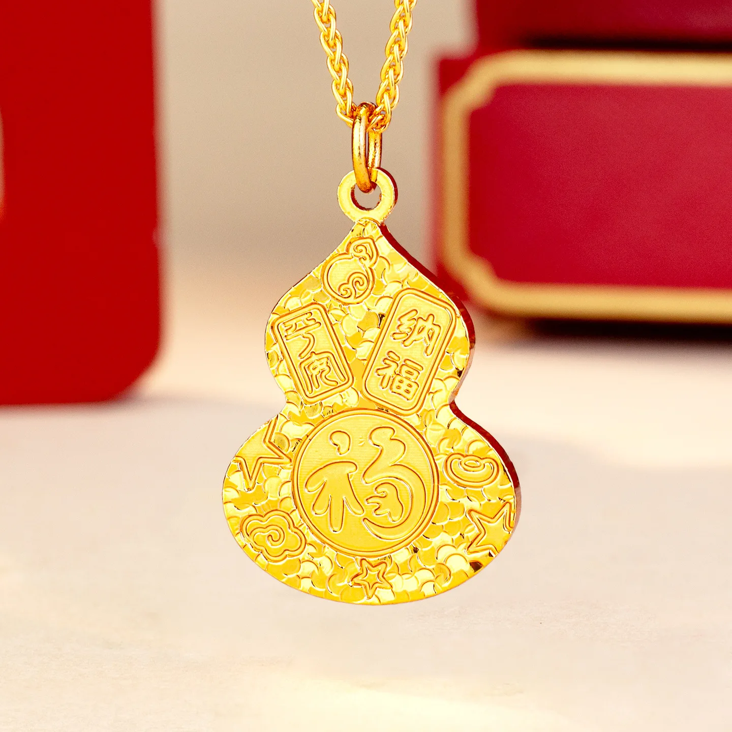 

Luxury 24K 9999 Pure Gold real gold Women's Crushed Ice Gourd Pendant Folu Necklace