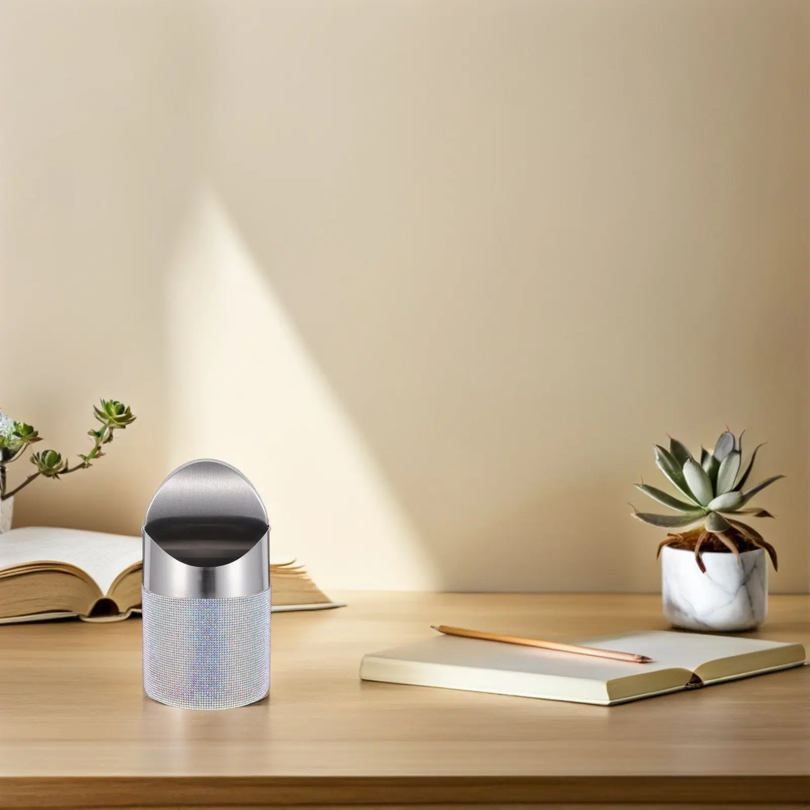 

Stainless Steel Mini Trash Can Lid Flip Cover Garbage Can Space Saving Kitchen Bedroom Office Stylish Easy Use Home