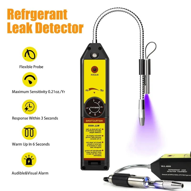 

HVAC Refrigerant Leak Detector with UV Light ，Automotive AC [R134A R410A R22 R1234YF] Freon Sniff Halogen Gas Leak Tester