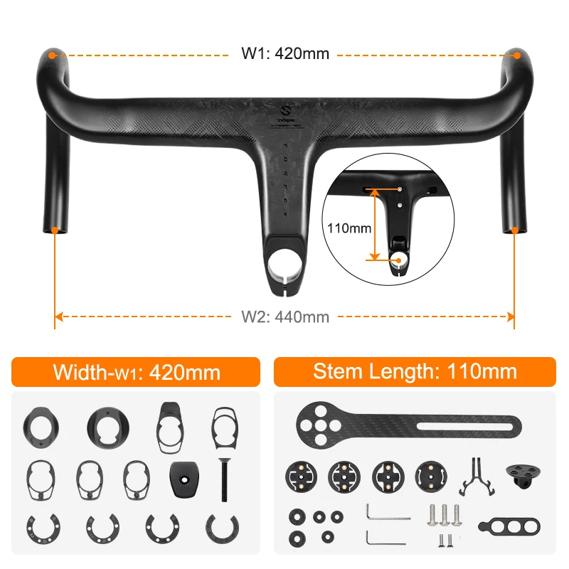 TOSEEK Carbon Stuur Road Carbon stuur T800 Carbon Geïntegreerd Stuur Di2 Fietsaccessoires Carbon Dropbar