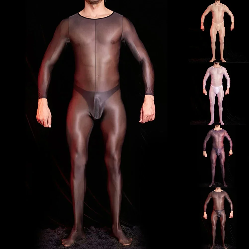 

Мужские сексуальные чулки для тела с длинными рукавами, масляные блестящие глянцевые прозрачные комбинезоны для тела, боди с вырезами, нижнее белье, одежда для ночного клуба