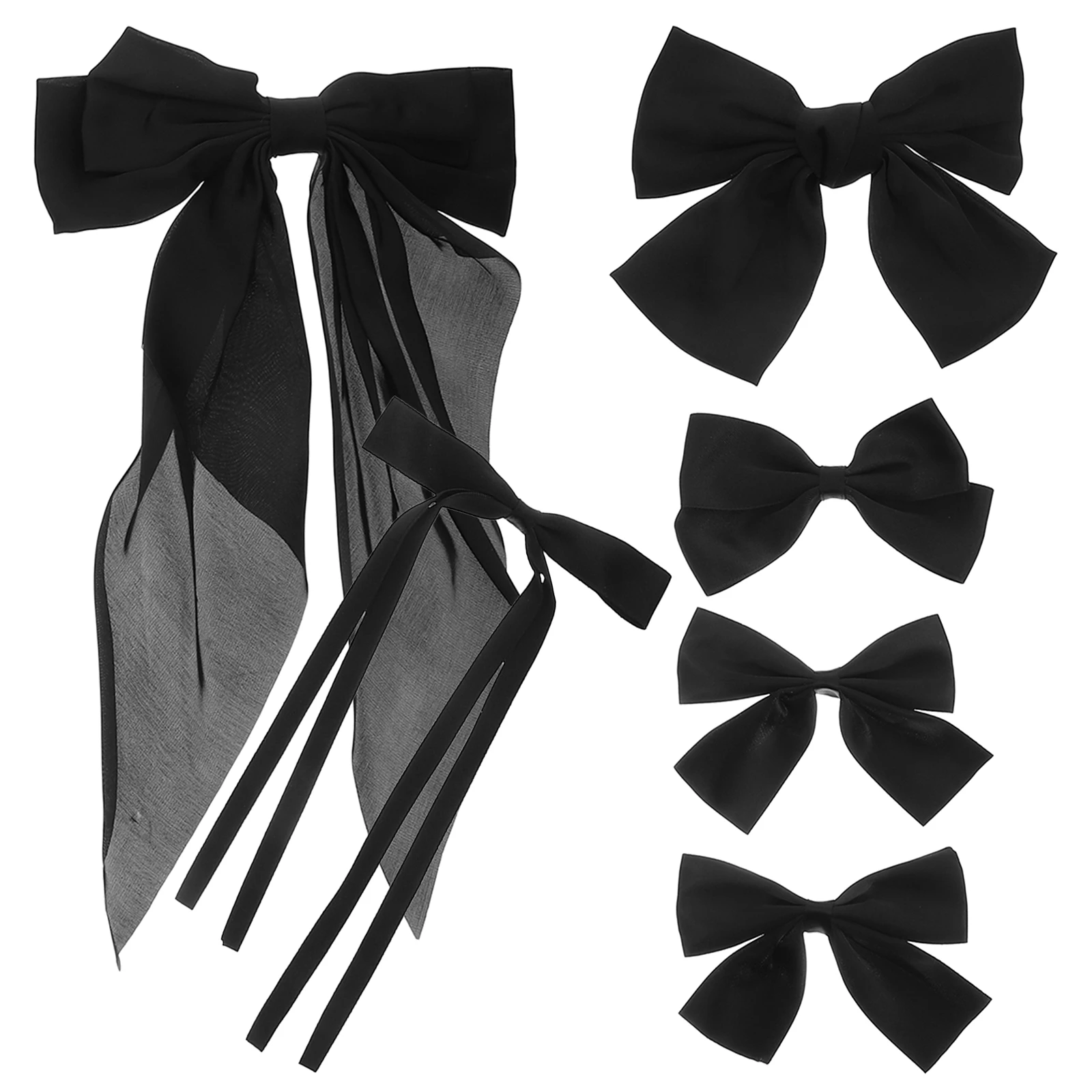 

6 Pcs Black Bow Clips Women Hair Accessories Long Bows Reusable Stylish Safe Convenient Hairpins Headgear Barrettes Hair Styles