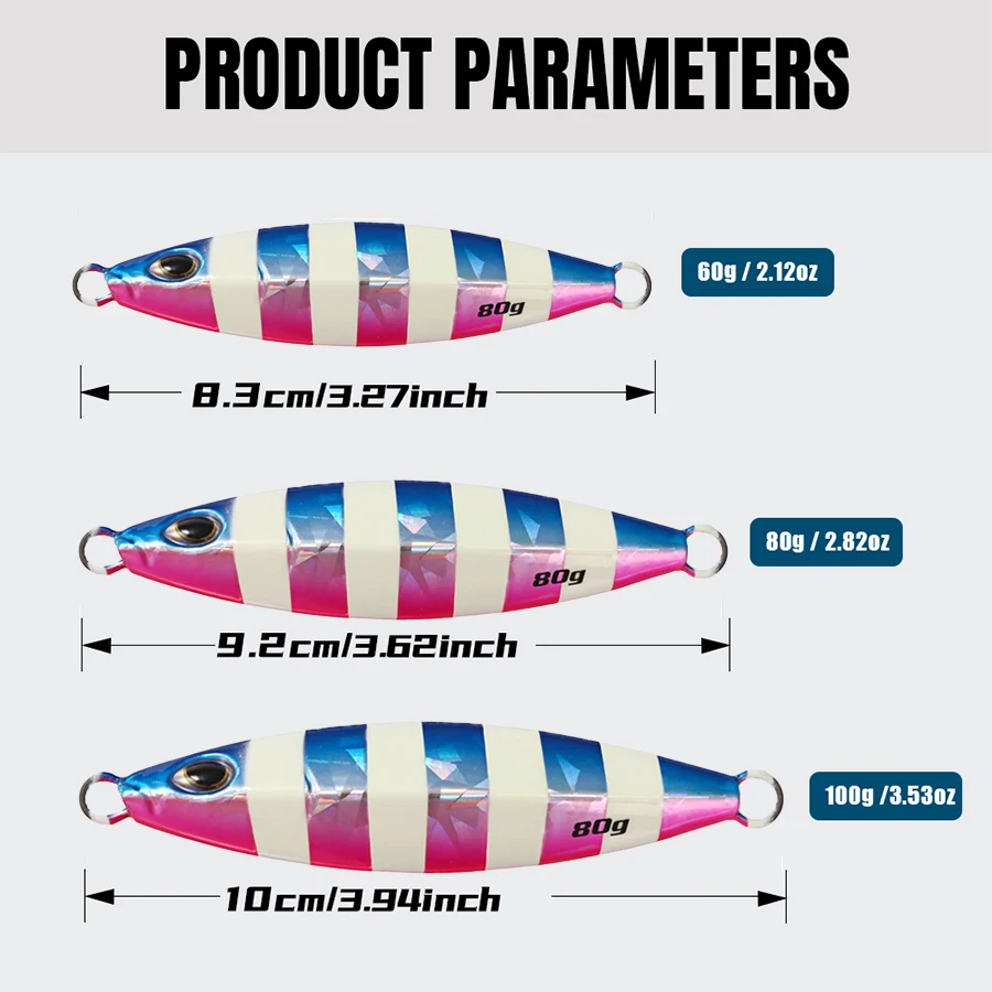 JIGGINGPRO Slow Pitch Jig 60g 80g 100g Sea Fishing Lure Glow Metal Jig Offshore Casting Jigging Lures Artificial Bait view 2