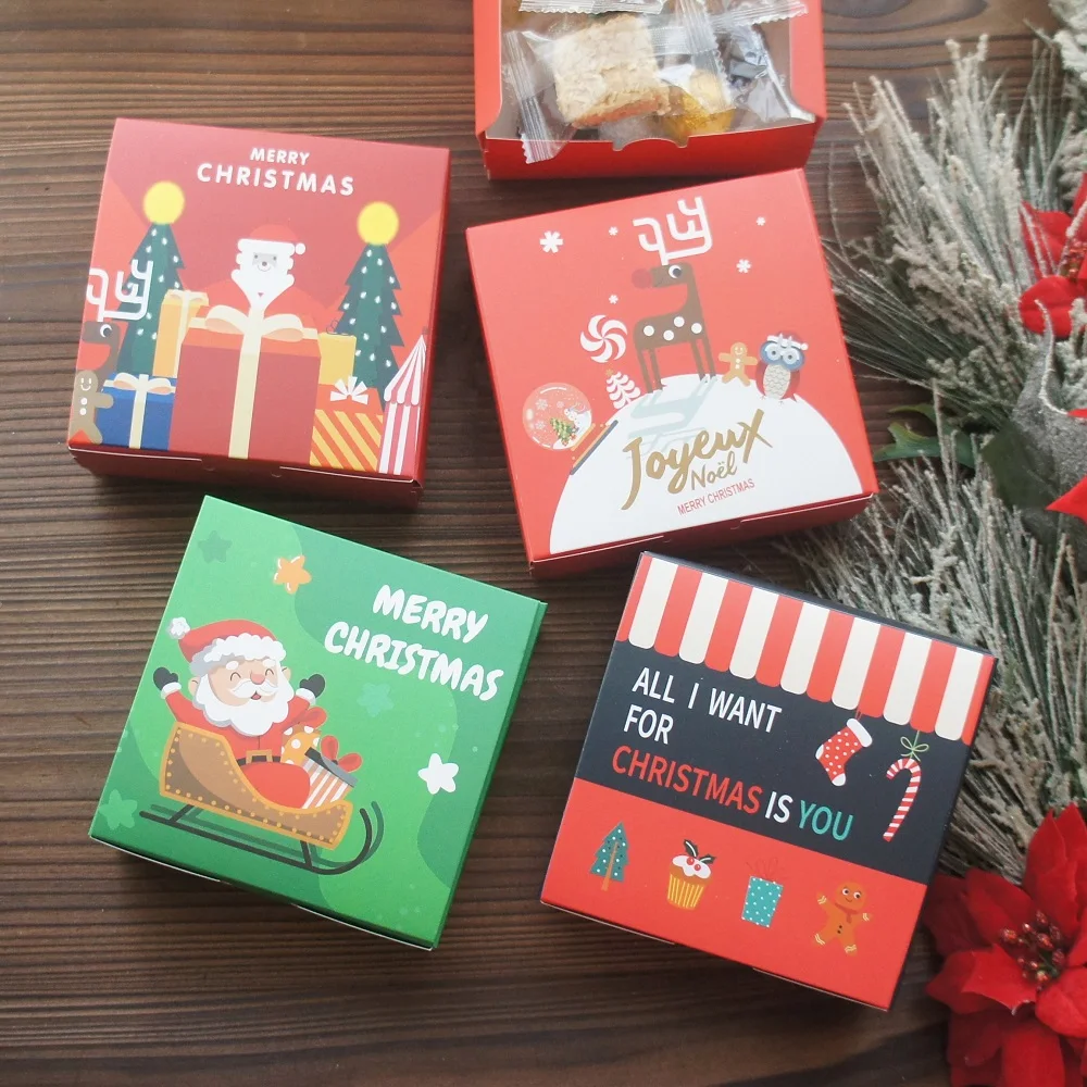 12*12*4.5cm 20pcs Christmas Come To Santa's Party Design Paper Box Cookie Candy Sweet Party Gift Packaging