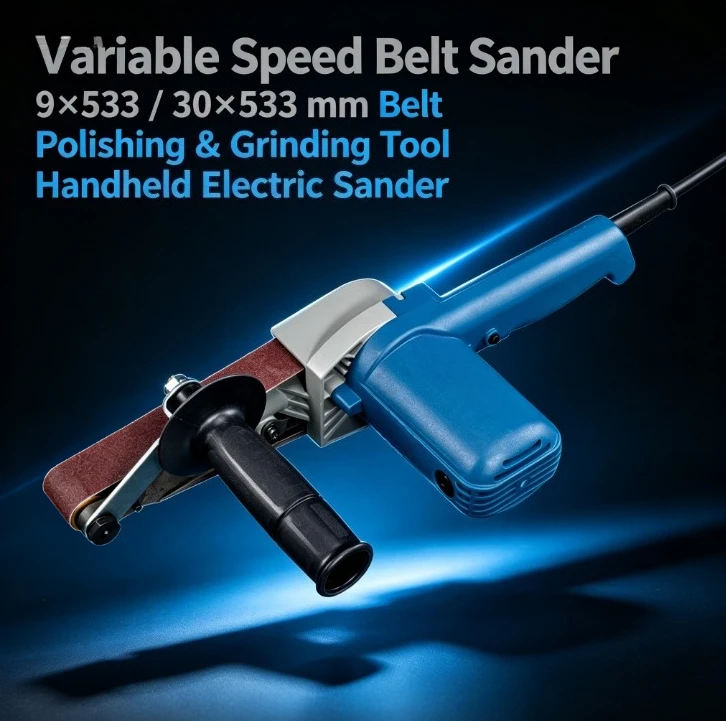 Small Handheld Belt Sander Adjustable Speed Electric Polishing Power Tool for Wood Metal Surface Sanding Deburring Finishing