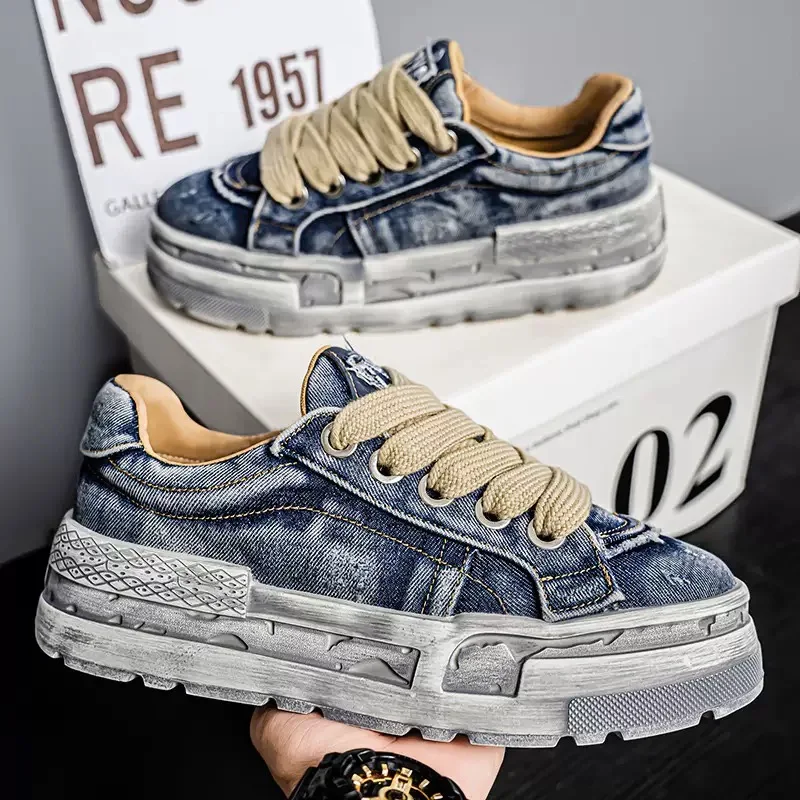 

High Quality Retro Denim Sneakers for Men Summer Trend Casual Shoes for Men Comfortable Platform Heightening Men Shoe Zapatillas