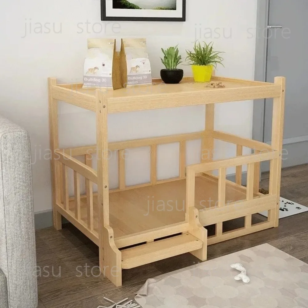 Pet-Friendly Solid Wood Puppy Bed - Smooth Polished Surface, Detachable & Easy-to-Clean Kennel