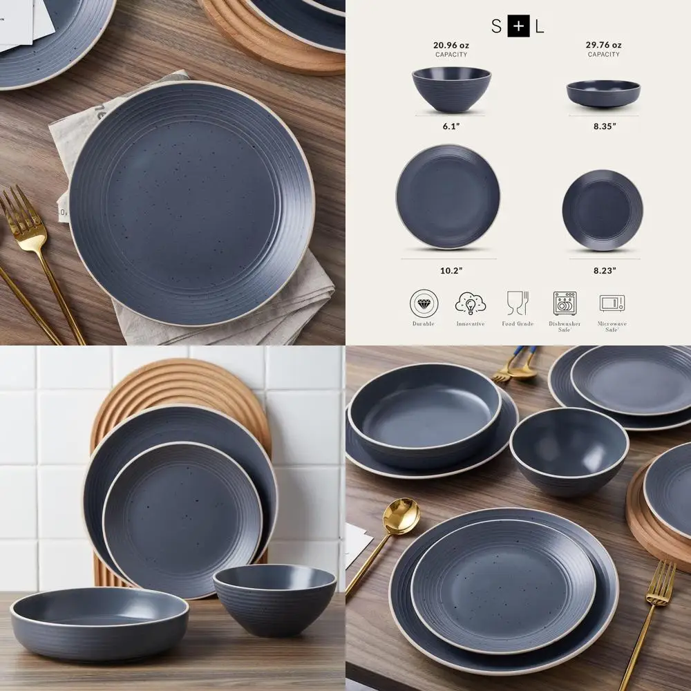 

Rustic Stoneware Dinnerware Set, 32-Piece, Service for 8, Speckled Charcoal, Dishwasher and Microwave Safe