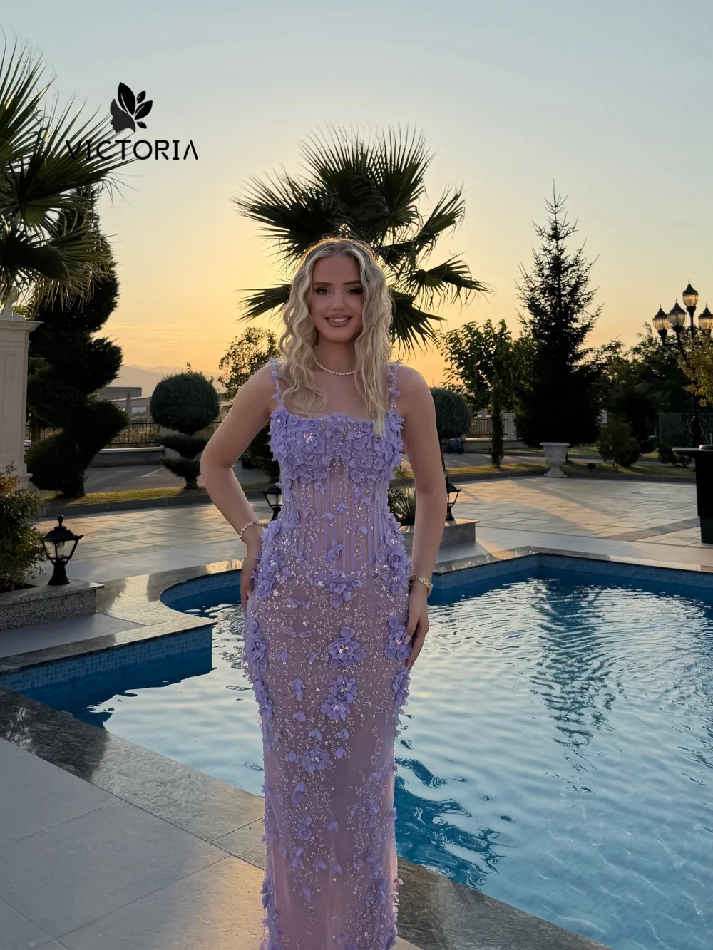 Elegant Satin Evening Gown Split - ラベンダースパゲッティフラワーマーメイドイブニングドレス2026 ハイ スリット エレガント ビーズ装飾 フォーマル