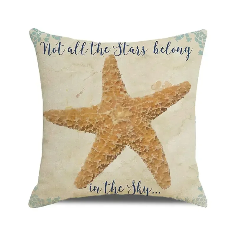 Conch Sea Star Scallop Cushion Cover Retro Marine Life Pattern Pillowcase Home Indoor Decorations Shellfish Printed Pillow Cover