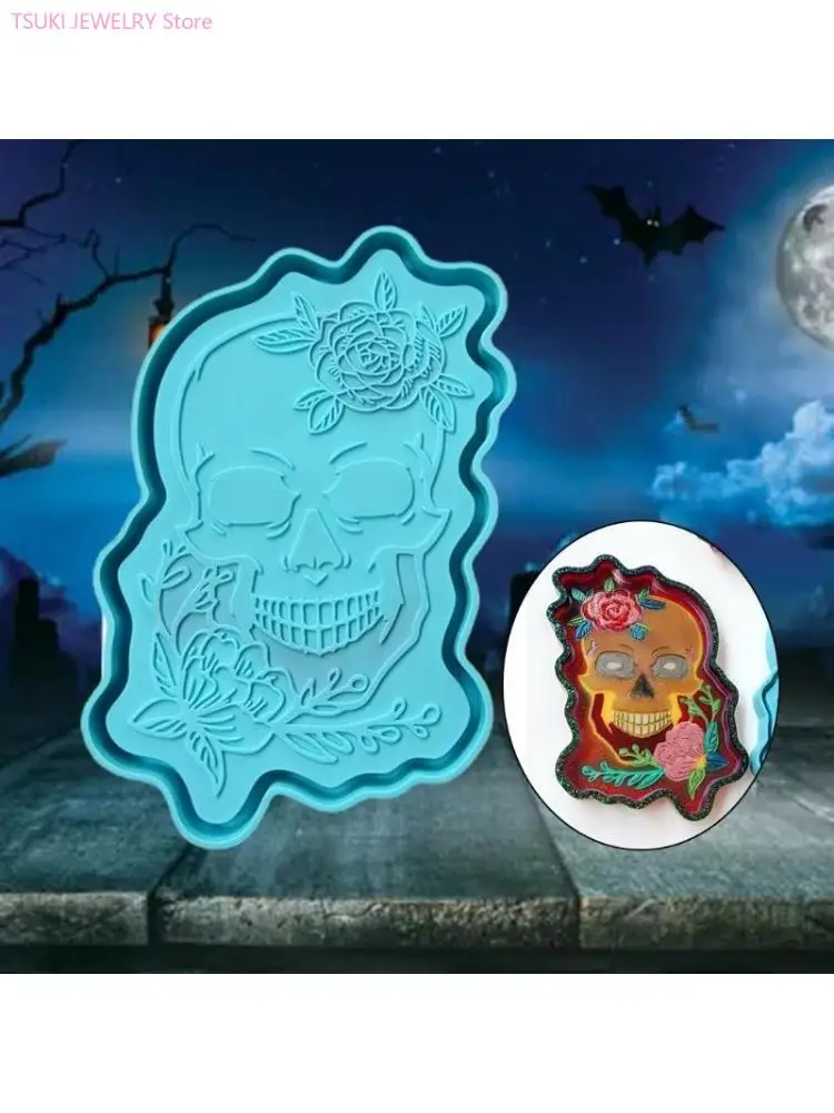 

62KE поднос с черепом, форма для эпоксидной смолы, сервировочная тарелка, подставка для литья, силиконовая форма, сделай сам,