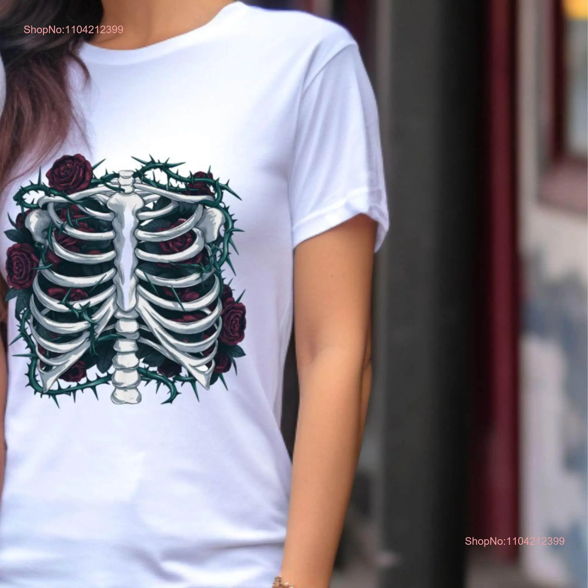 Botanical Rib Cage Floral Skeleton Gothic T Shirt Halloween Witchy Stuff dark cottagecore women long or short sleeves