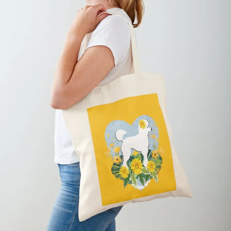 

Light blue Jean heart Poodle Tote Bag Canvas bag for women reusable shopping bag Custom tote screen