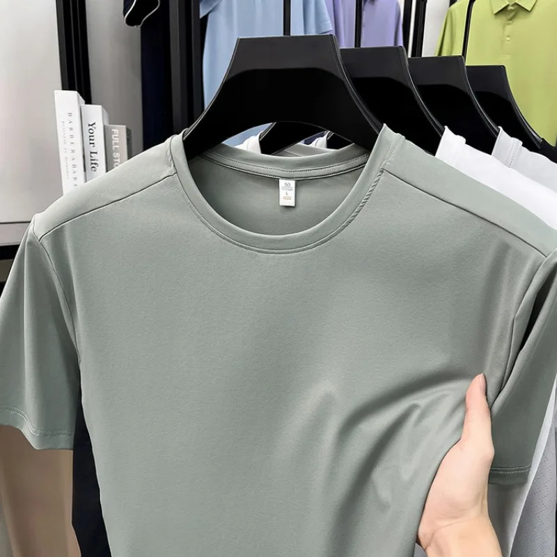 Men Patchwork Stitching Short Sleeve T-shirt, Breathable Quick Dry Crew Neck Tee, Summer Loose Casual Athletic Daily Basic Tops