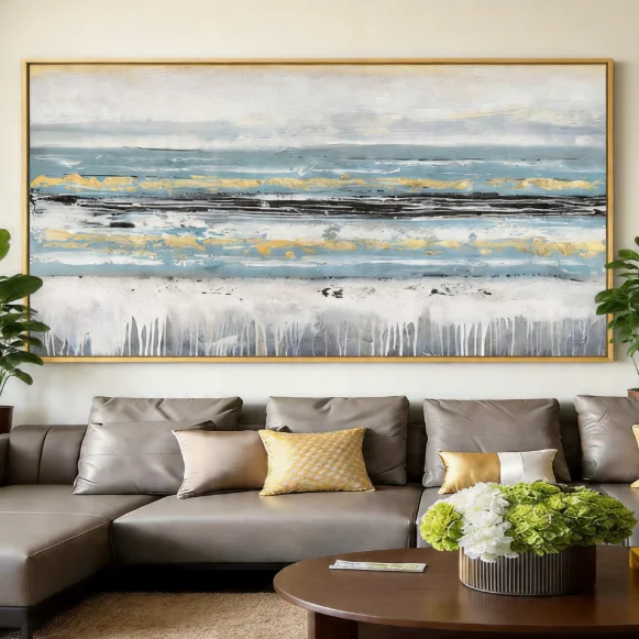 #Handmade Modern Abstract Canvas Wall Art Beige Watercolor Design for Home Decor and Hotel-Elegant Plaster Sculpture