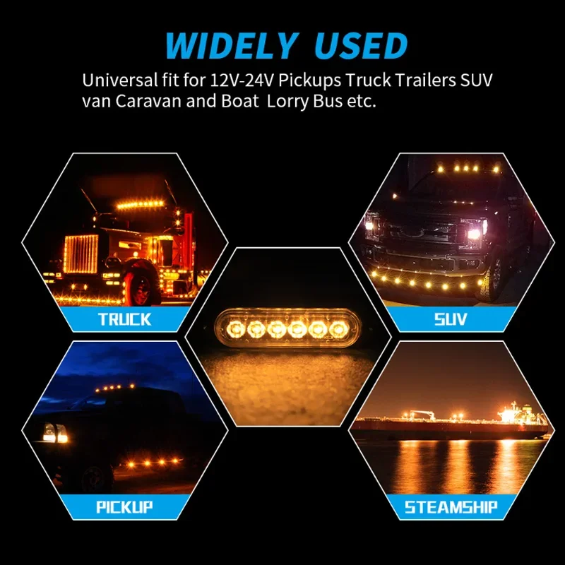 6/12LED 12-24V Strobe LED Hazard Beacon Emergency Flashing Side Marker Light Warning Signal Towing for Trailer Trucks Boat