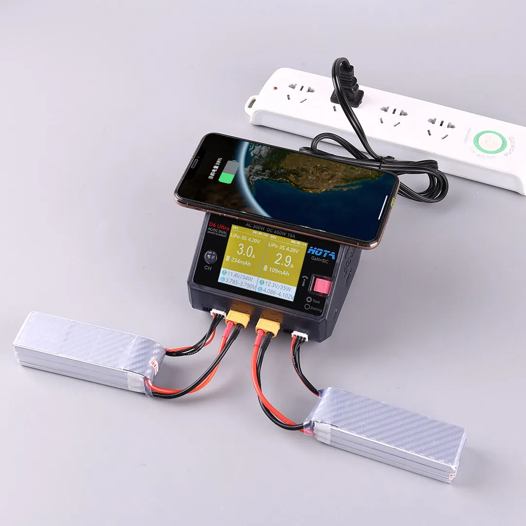 HOTA D6 Ultra GaN Smart Charger AC 300W DC 650W 15A Dual Channel Balance Charger For FPV RC Drone Car Boat LiPo LiHV Battery