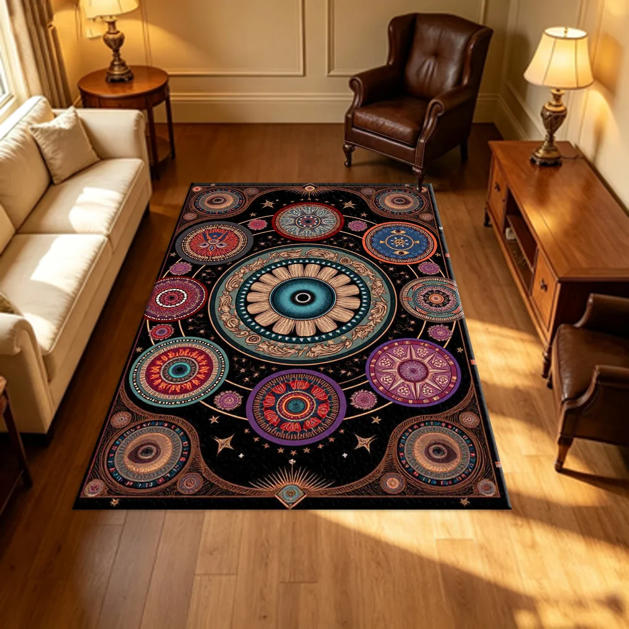 Mystic Celestial Bohemian Mandala Carpet Flooring Multi‑Color Cosmic Pattern Household Indoor Art Decor Large Floor Area Rug