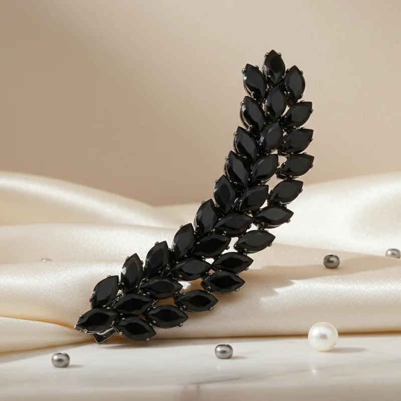 Luxury Midnight Black Marquise Zircon Hair Clip Elegant Gothic Crystal Barrette Noir Wedding & Evening Party Hair Jewelry view 3