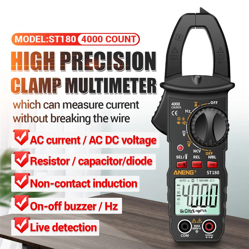 Imagem -04 - Digital Clamp Meter Multímetro Tester 4000 Contagens Amp Ohm Volt ac dc Tensão Resistência Capacitância St180
