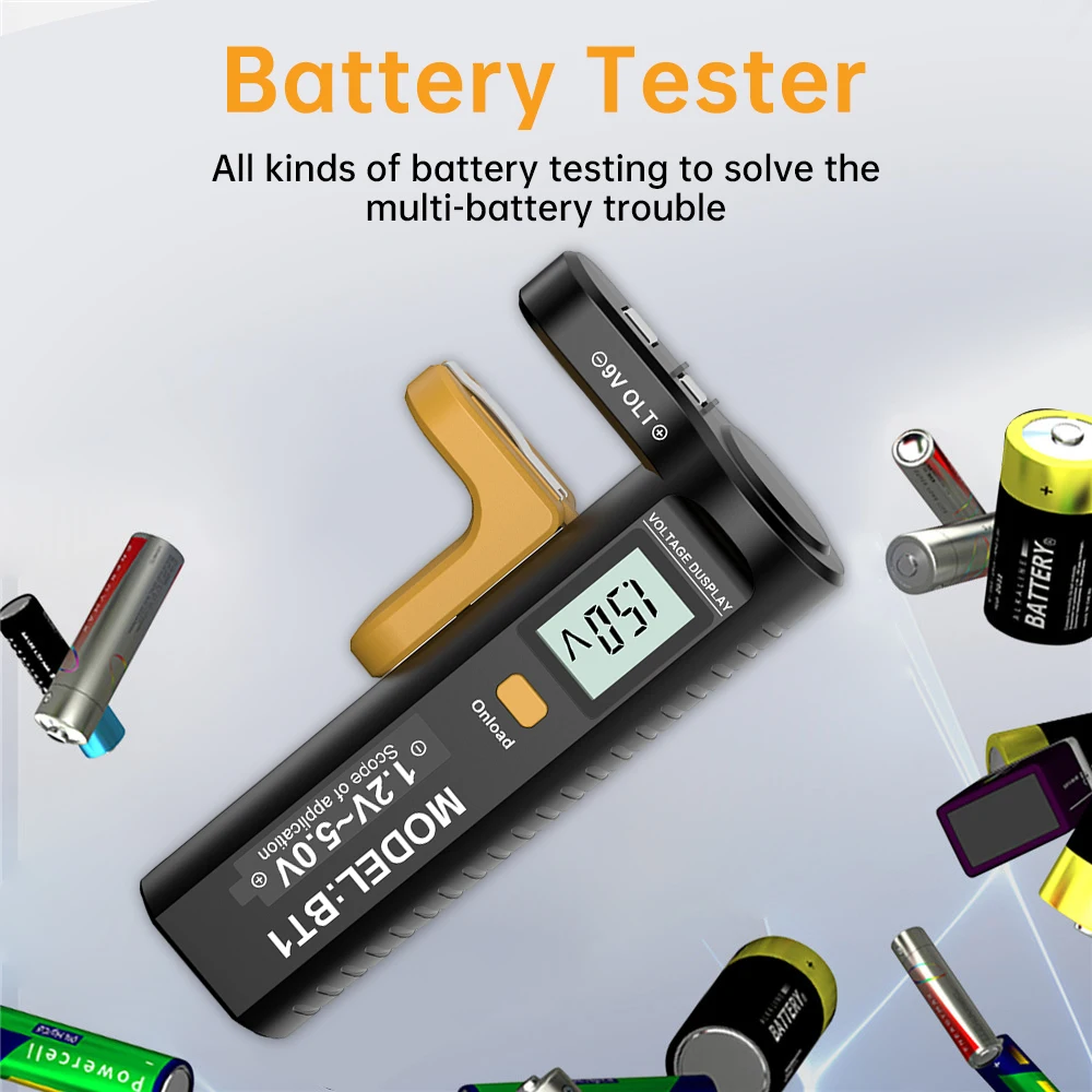BT-1 Digitaler Batterietester, LCD-Display, 9 V/1,5 V/AA/AAA, Batteriekapazitätstester, Knopfzelle, Voltprüfer, universeller Batterietester
