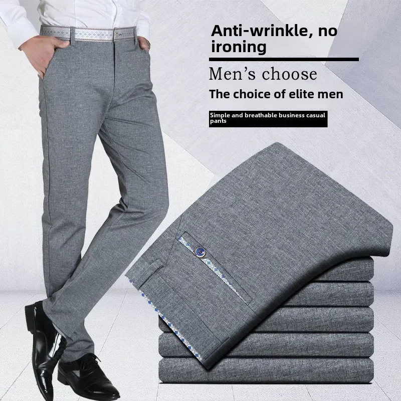 Invisible Open-crotch Pants Summer Pants Men's High Elastic Business Casual Pants Grey Trousers Office Outdoor Sex Free