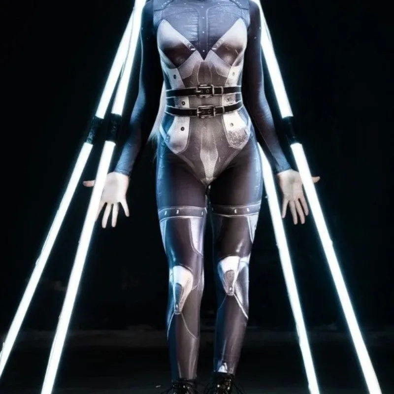 

Unisex Cyber Punk 3D Digital Robot Printing Halloween Party Role Play Outfit Women Men Cosplay Costume Carnival Jumpsuit