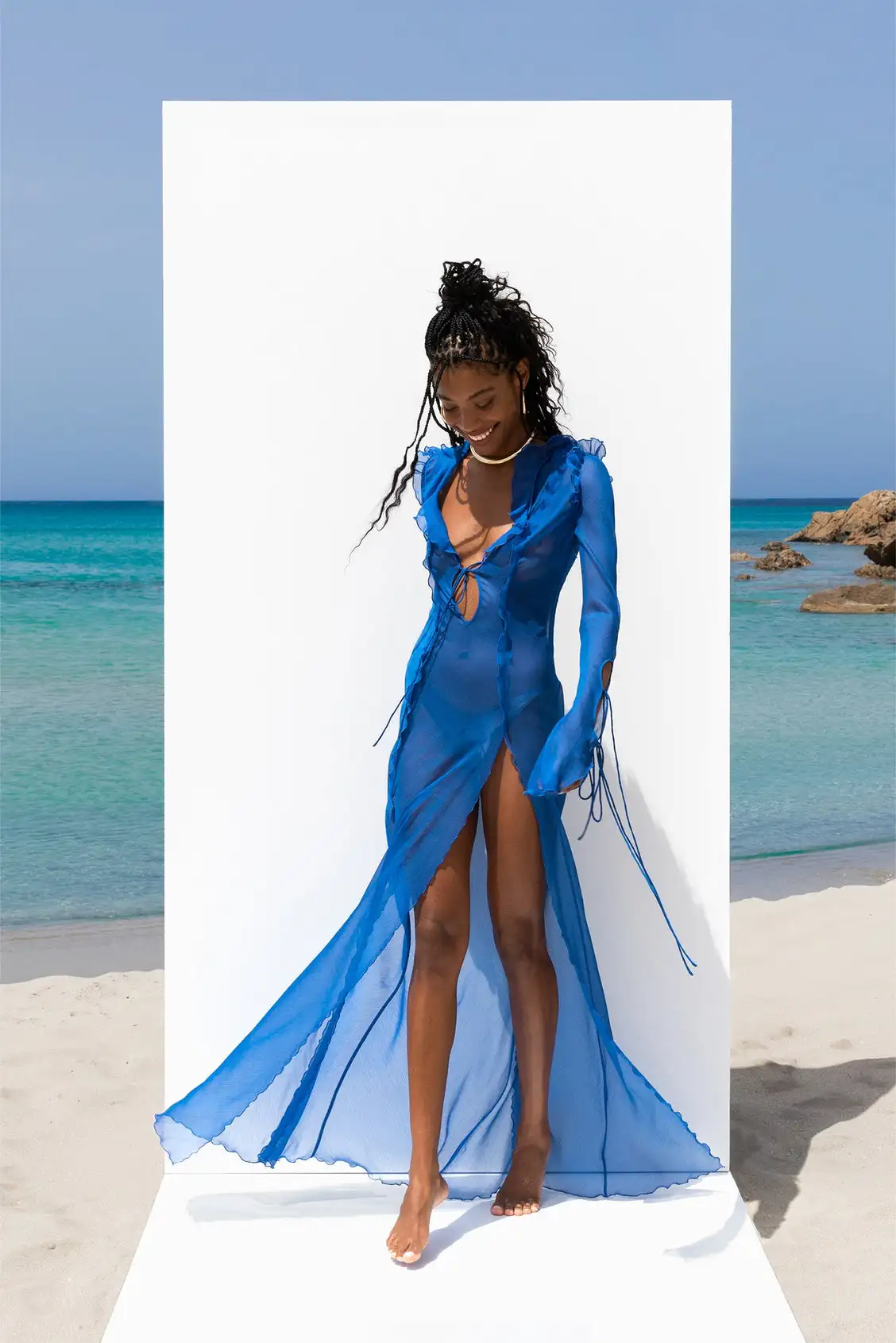 Elegant Blue Ruffle Maxi Dress