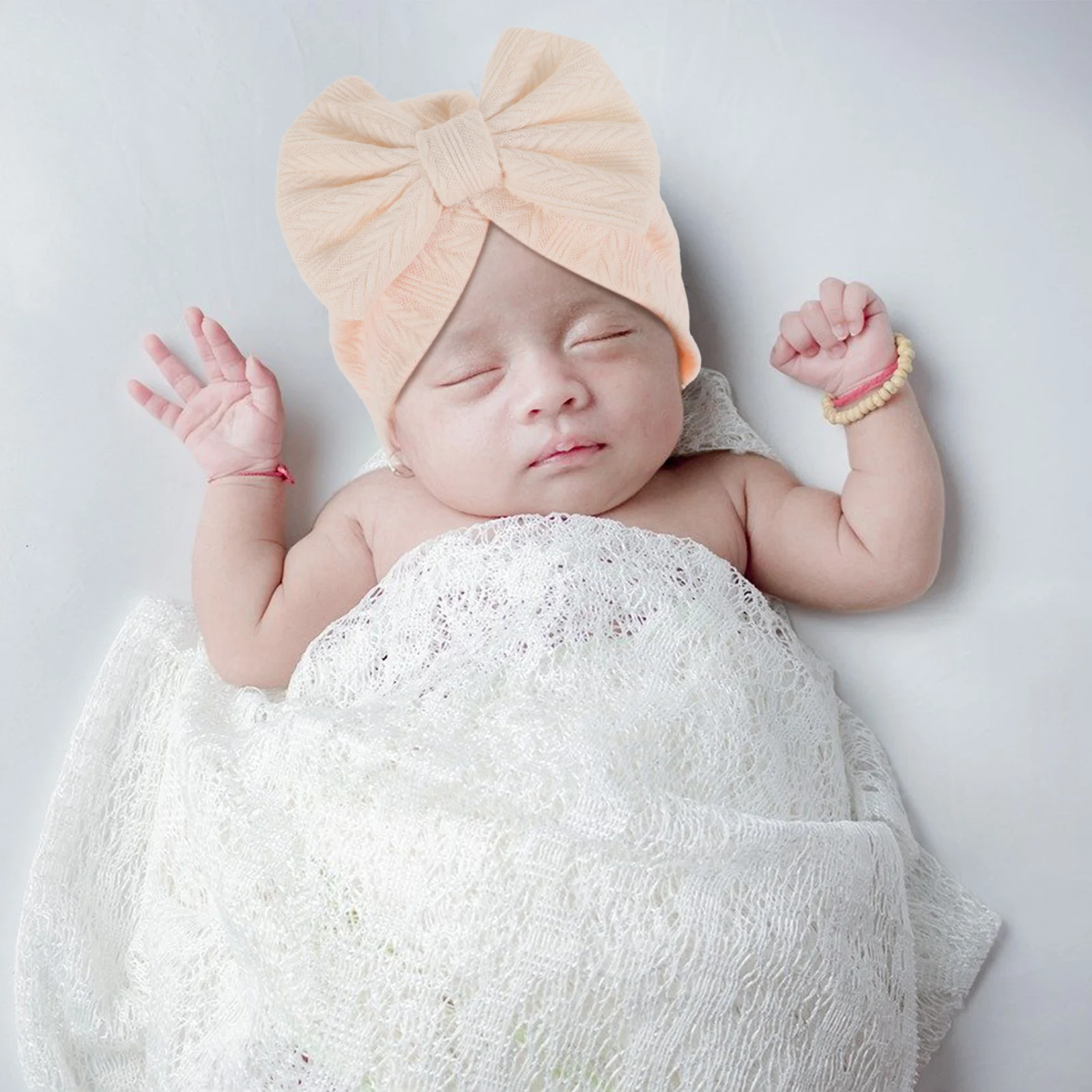 

Newborn Infant Turban Hat Baby Beanie Cap Beige Cotton Bow Knot Soft Cute Headwrap Newborn Turbans