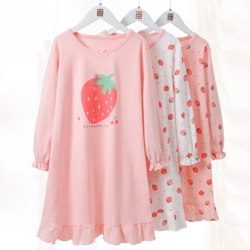 Baby autumn spring long sleeve pajama Nightdress home clothes 110-175 students strawberry cotton new delivery children clothes