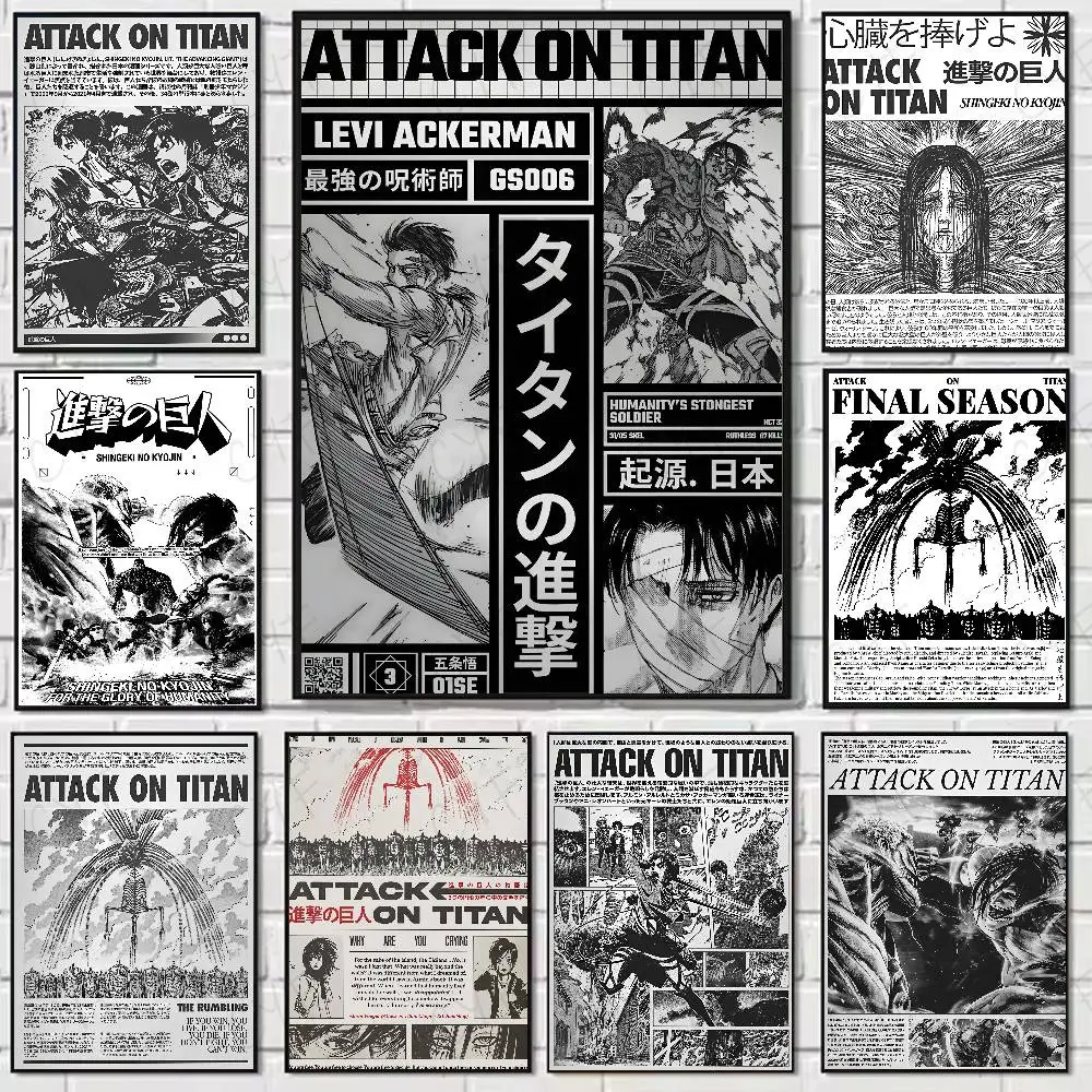 

A-Attack Anime On T-TitanS Poster Sticker Vintage Movie Posters Print Waterproof Wall Art For Living Room Bedroom Home Decor