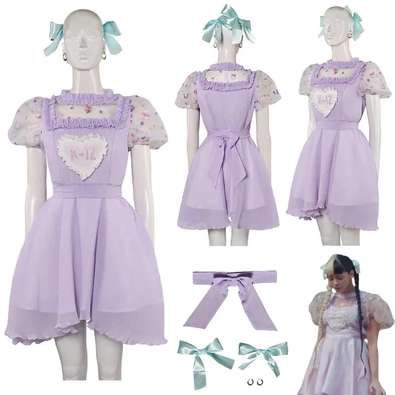 

Cry Baby K Movie 12 Cosplay Costume Women's Roleplay Outfit Purple Dress with Bow Tie Skirts Full Set for Female Halloween Party