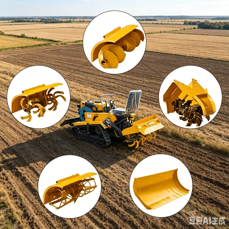 Hydraulic Front Shovel Track Tiller Micro Cultivator Liquid Pressure Lift Loader Bucket Rear Rotary Blades Farming Small Tractor