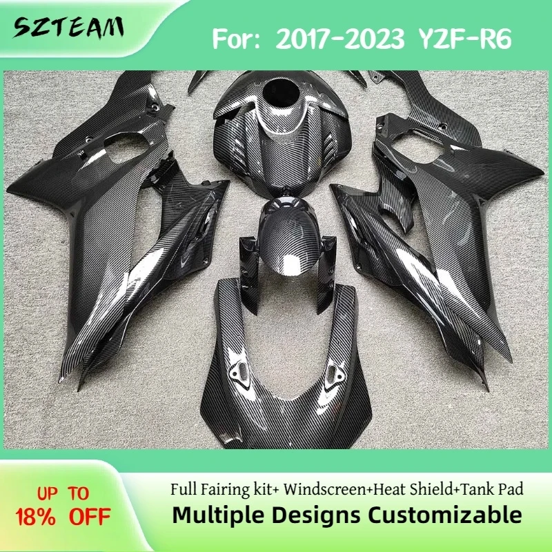 

Комплект обтекателей из карбона для мотоцикла YAMAHA YZF-R6 2017-2023, включая крышку топливного бака, в стиле OEM, для тюнинга YZF R6 17-23