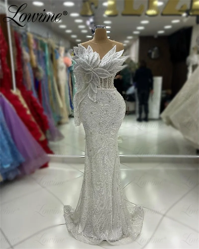 Arabic Evening Dress White Ivory One Shoulder Aso Ebi Crystal Mermaid Prom Dresses Sequined Long Birthday Party Engagement Gowns