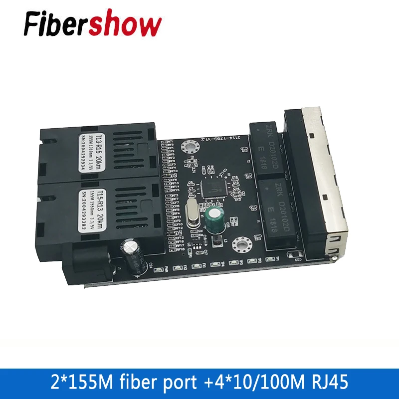 Single Mode Fiber Port PCB 10/100M  Ethernet Fiber Switch 4 RJ45 2 SC Optical Media Converter