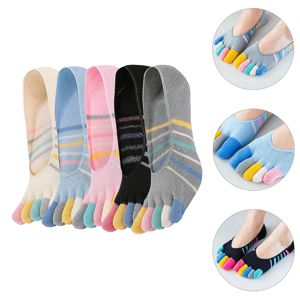 

5 пар носков для йоги с пятью пальцами для женщин, невидимые, с низким профилем, с нескользящей подошвой, для барре и пилатеса