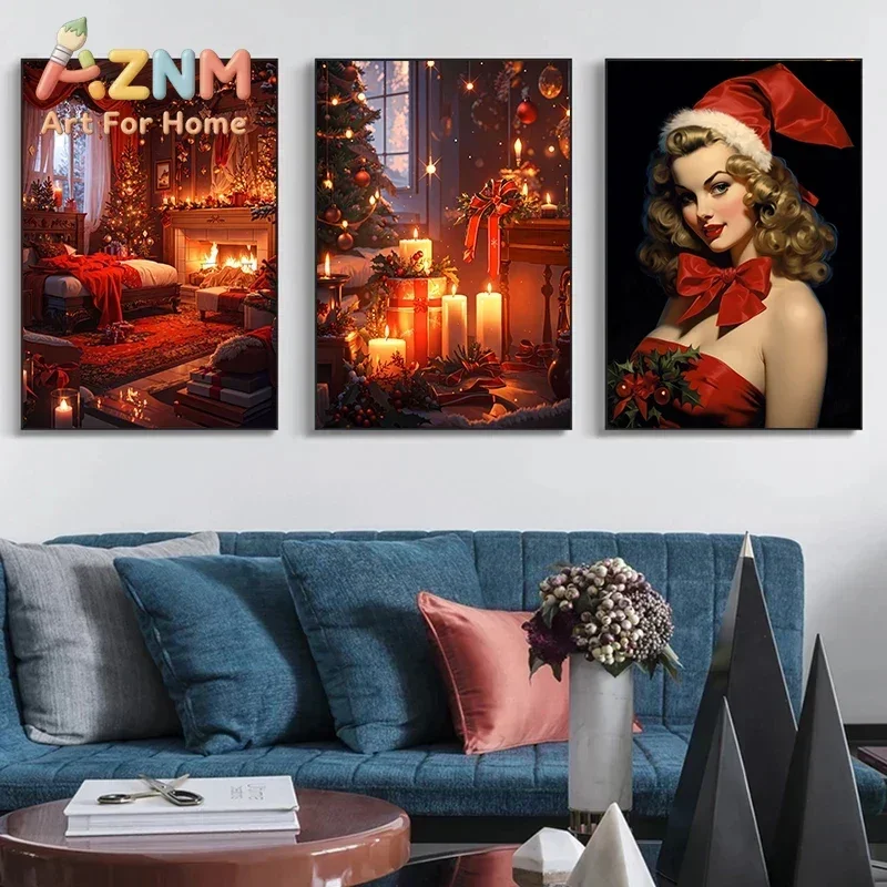 AZNM Christmas Snow Globe Santa Canvas Wall Art, Holiday Winter Scene Print, Decor for Living Room, Entryway and Xmas Party