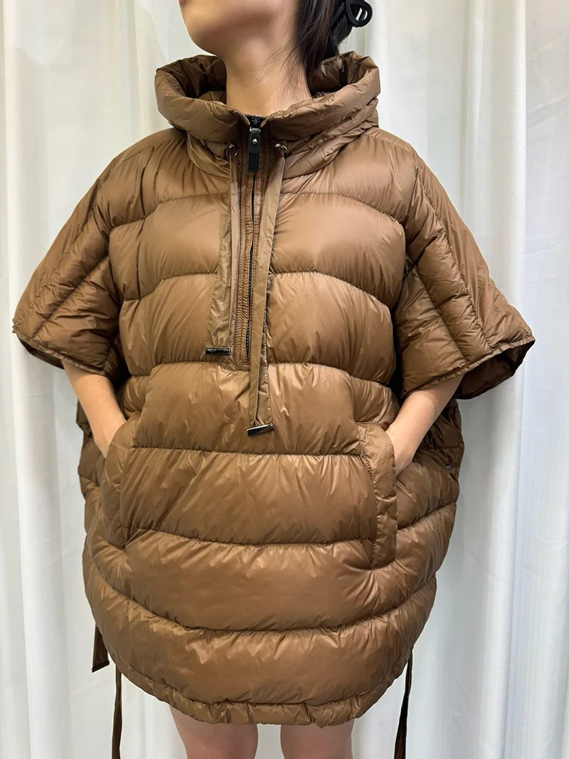 Schinteon Women 90% White Duck Down Irregular Vest with Hood Sleeveless Jacket Solid Luxurious Autumn Winter Top 2026 New