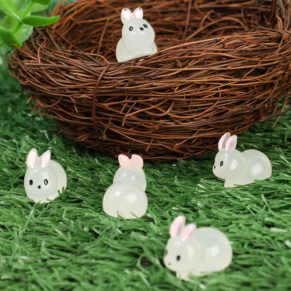 10/2Pcs Mini Glow Kaninchen Ornament Nightglow Tier Figuren Auto Innen Büro Wohnzimmer DIY Kaninchen Dekorationen Zubehör