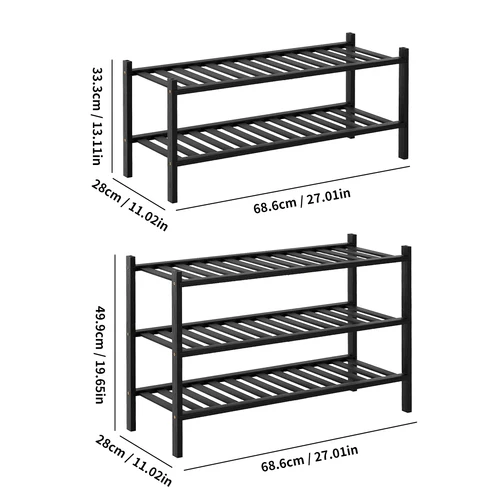 Imagen 2 del producto Zapatero de bambú apilable de 2/3 niveles |   Almacenamiento independiente para entrada y pasillo |   Organizador de armario resistente (negro)