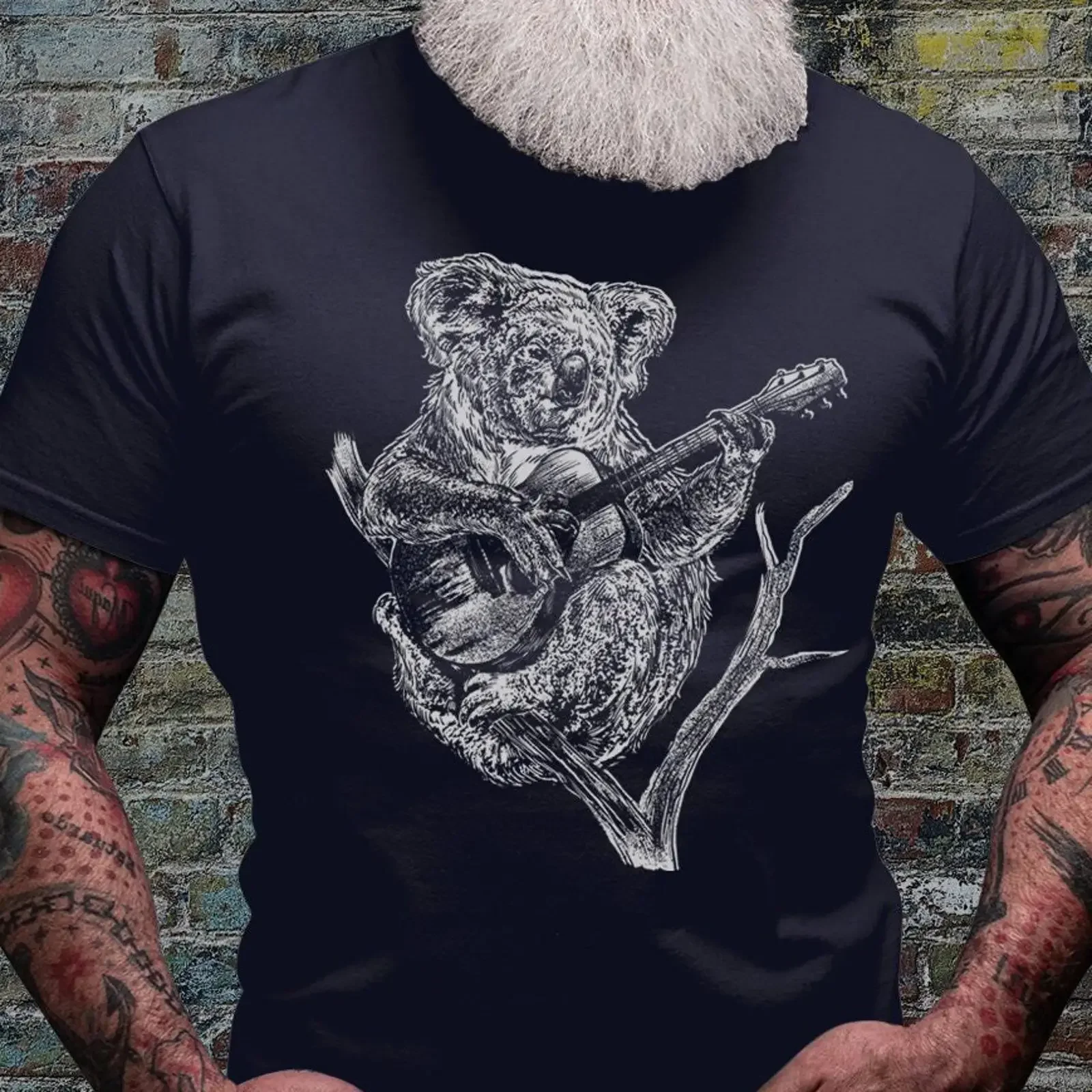 Funny Koala Playing Guitar T Shirt Cute Animal for Guitarist Music Lover Rocker Dad Casual  vintage Washed
