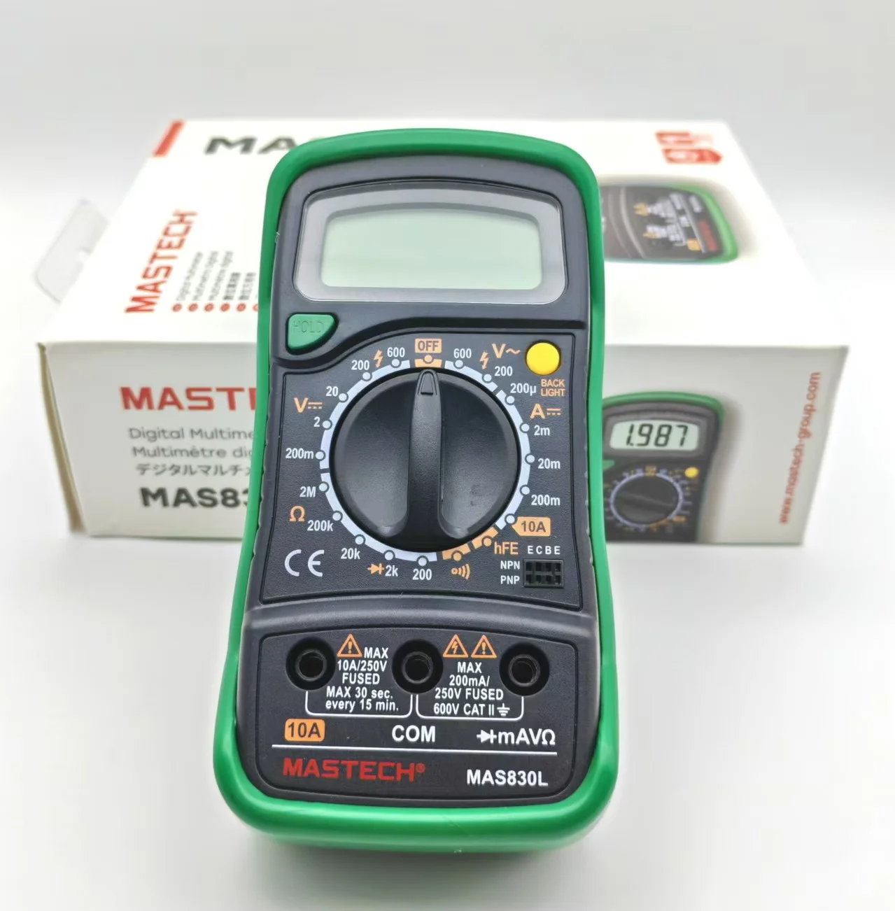 MASTECH MAS830L Digital Multimeter Mini Handheld LCD Display Electrical Testing Tool DC Current Tester Backlight Data Hold