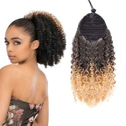 Synthetic Curly Ponytail Afro Kinky Curly Drawstring Ponytail Clip In Hair Extension Short Hair Bun Chignon Hairpieces