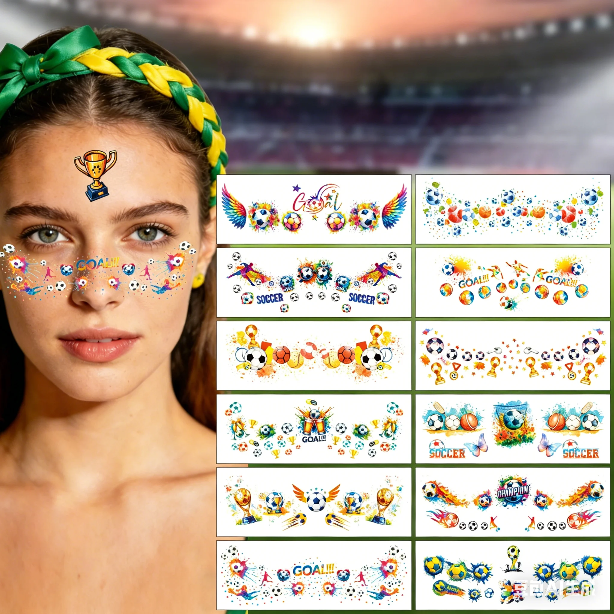 

10 Sheets/Set Temporary Tattoos Football Noctilucent Soccer Temporary Tattoos Waterproof Tattoo Sticker for World Cup