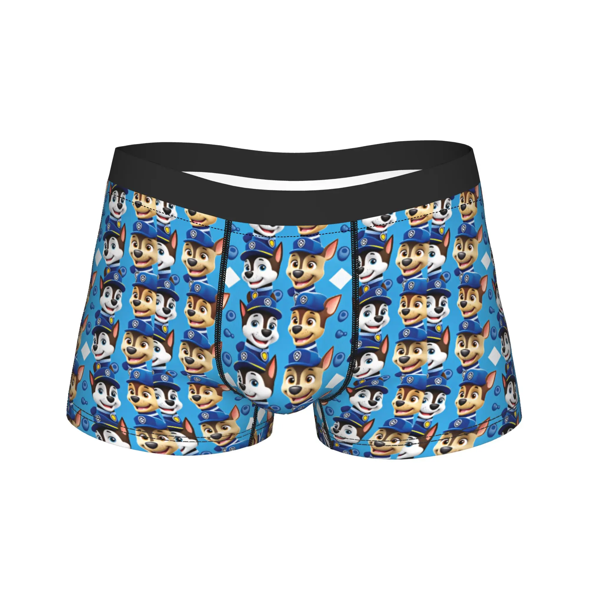 Paw Dogs Cute Puppy Police Character Tile Motif Underwear Breathable Panties Design Boxer Brief For Men 3D Pouch Plus Size Trunk