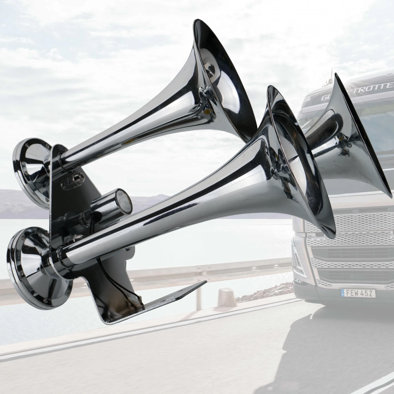 3 أنبوب كبير شاحنة الهواء القرن سوبر بصوت عال الثقيلة باس 12V24V قطار صافرة شاحنة كبيرة عجلة السفينة الهواء القرن