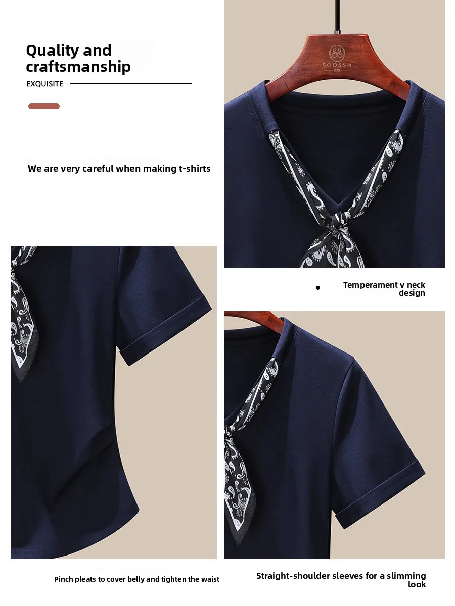 Weißes Damen-T-Shirt mit V-Ausschnitt, 2025, Sommerschal-inspirierter Ausschnitt, dehnbare Baumwollbluse in Übergröße, trendig (M-4XL)