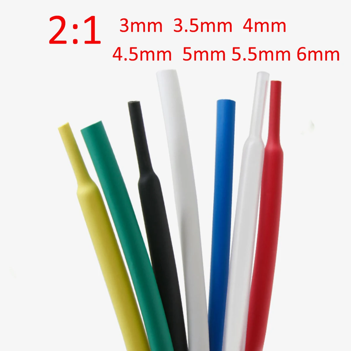 Heat Shrink Tube 2:1 Ratio Diameter 3mm 3.5mm 4mm 4.5mm 5mm 5.5mm 6mm PE Heat Shrinkable Tubing Insulated Wire Cable Wraps